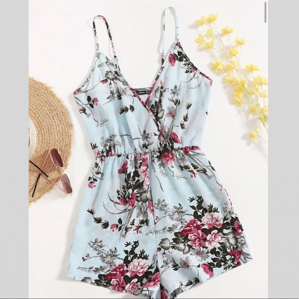 SHEIN Surplice Neck Floral Cami Romper